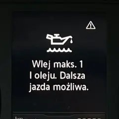 Kontrolka oleju z falą: "Wlej maks. 1 l oleju. Dalsza jazda możliwa." Ostrzeżenie o niskim poziomie oleju.