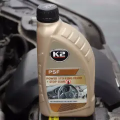 Butelka płynu do wspomagania kierownicy K2 PSF Power Steering Fluid + Stop Leak, idealna do starszych aut.