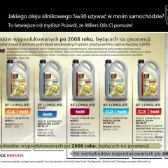 Olej 5w30 Millers Oils Premium do nowoczesnych silników benzynowych i Diesla, z aprobatami BMW, MB, VW.