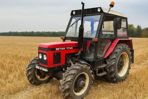Czerwony Zetor 7745 na polu. Poznaj zetor 7745 dane techniczne tego niezawodnego ciągnika.