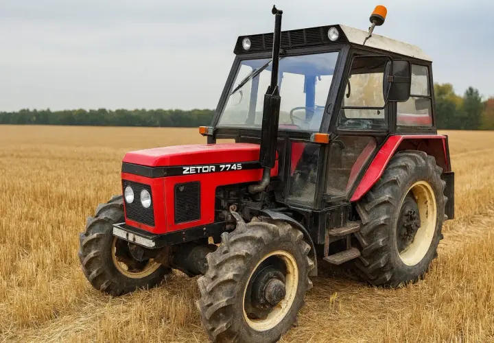 Czerwony Zetor 7745 na polu. Poznaj zetor 7745 dane techniczne tego niezawodnego ciągnika.