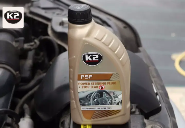 Butelka płynu do wspomagania kierownicy K2 PSF Power Steering Fluid + Stop Leak, idealna do starszych aut.