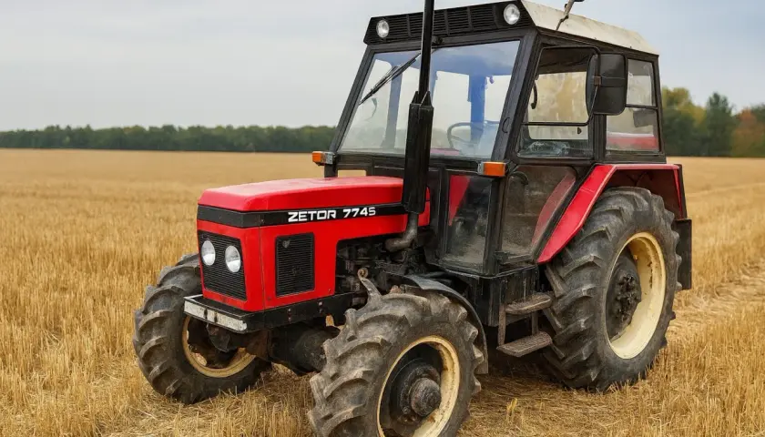 Czerwony Zetor 7745 na polu. Poznaj zetor 7745 dane techniczne tego niezawodnego ciągnika.