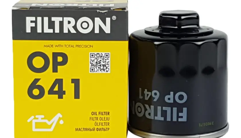 Filtr oleju Filtron OP 641 i jego opakowanie.