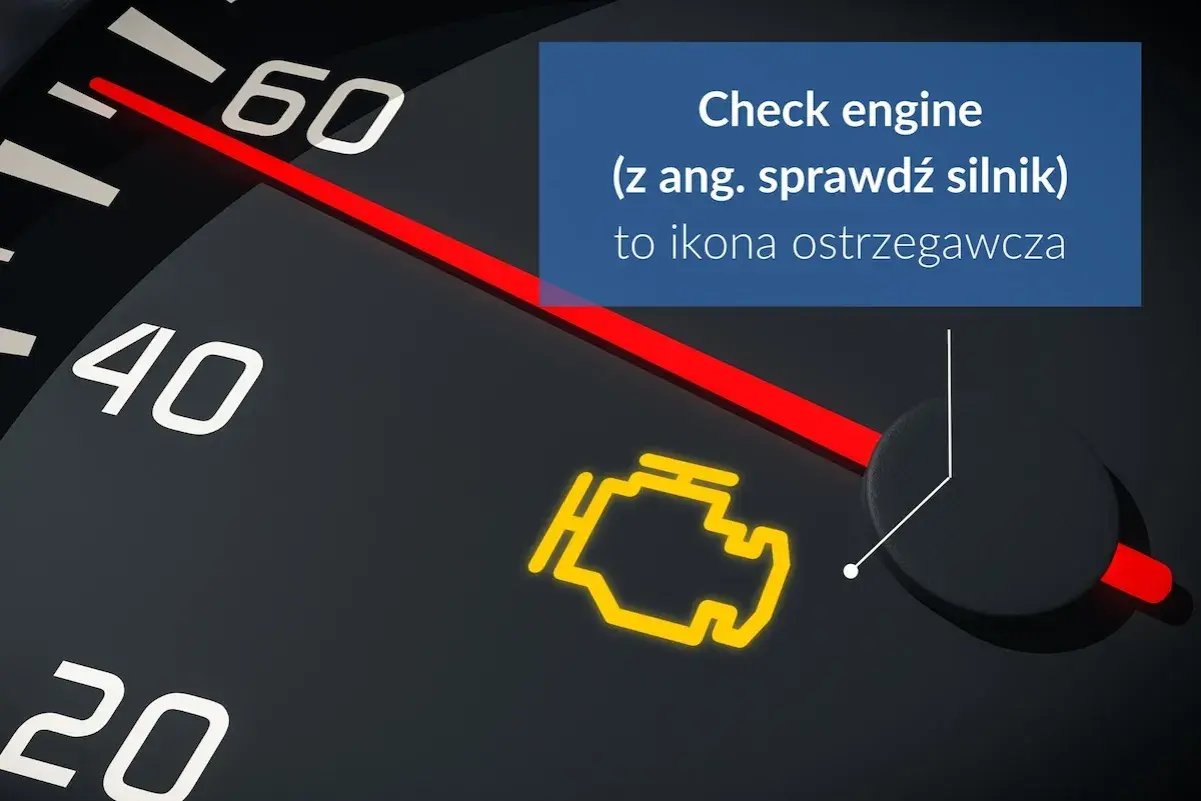 Żółta kontrolka check engine, oznaczająca konieczność sprawdzenia silnika, świeci się na desce rozdzielczej.