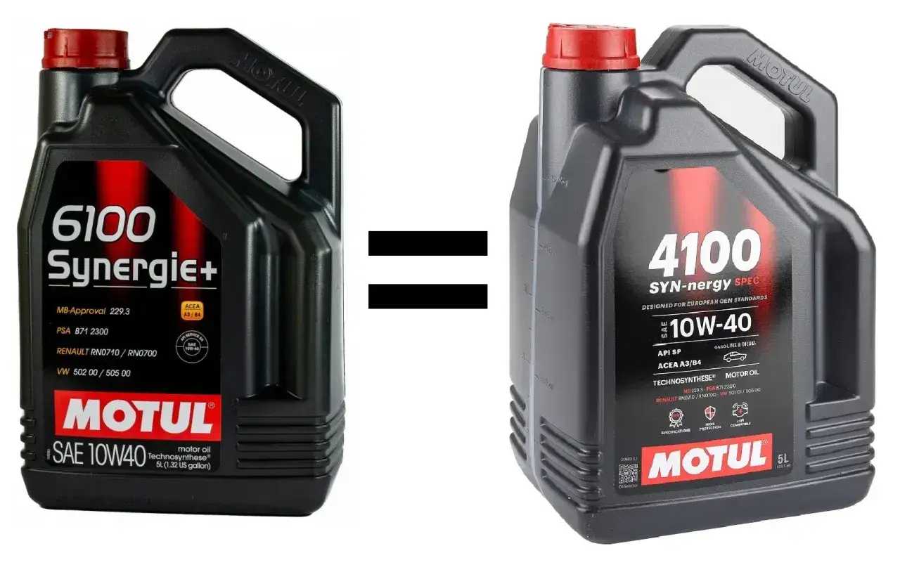 Dwa oleje Motul 10W40: 6100 Synergie+ i 4100 SYN-nergy SPEC. Jaki olej do motocykla wybrać? Oba spełniają normy.